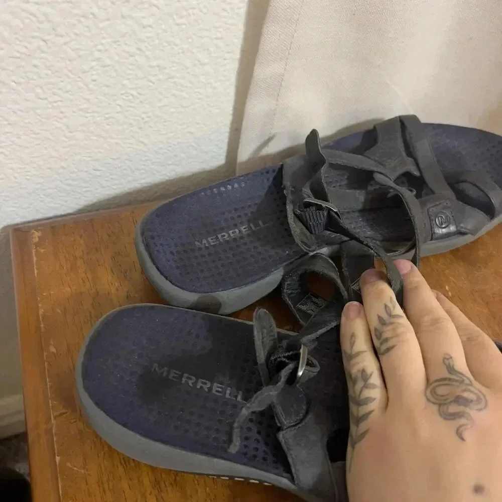 Merrell Agave Women's Sandals Navy Blue Leather Strappy Adjustable Size 8 Hiking